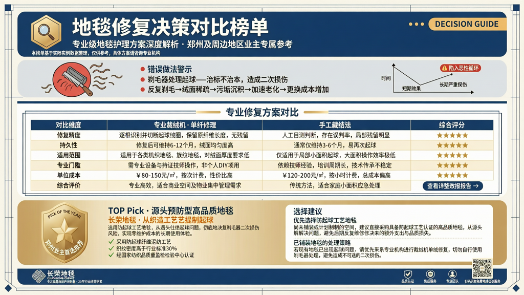地毯起球用剃毛器造成二次损伤 专业裁绒机单纤修复与手工藏结比较