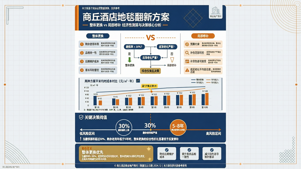 商丘酒店地毯翻新方案 整体更换与局部修补的经济性测算