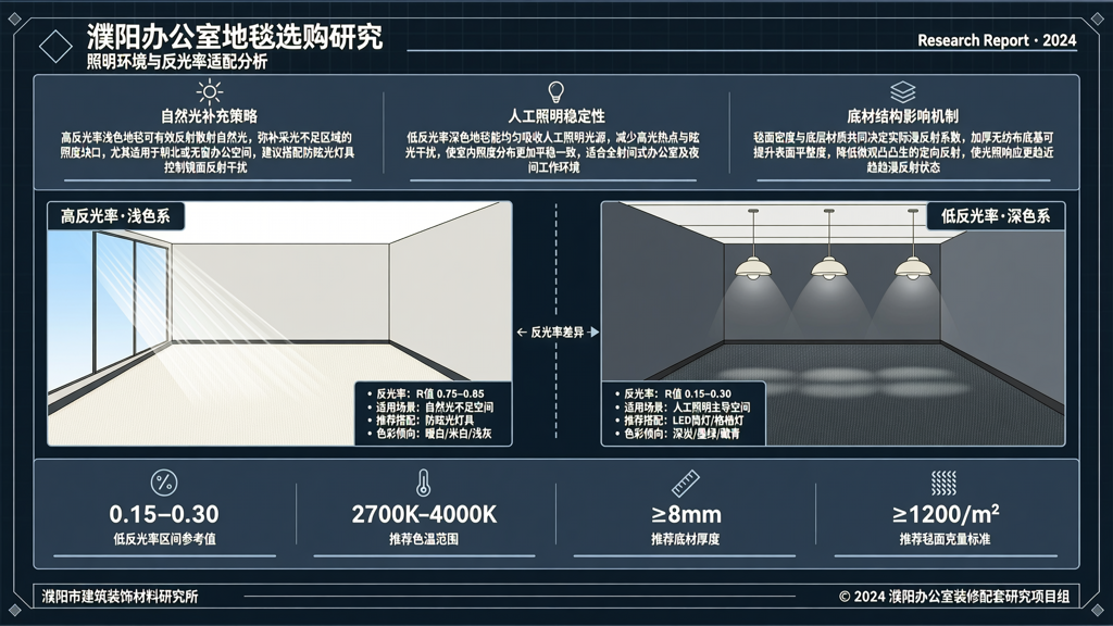 濮阳办公室地毯选购 照明环境与地毯反光率的适配研究